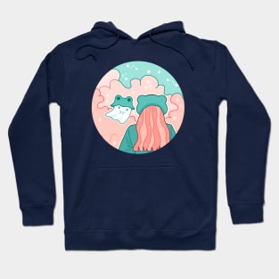 A ghost and a girl with froggy hats look at each other under the moonlight Hoodie